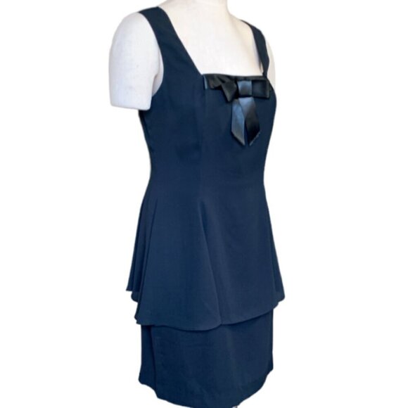 After Dark Sleeveless Retro Cocktail Dress Peplum Satin Bow Sz 7-8 Black #66A - Picture 3 of 9